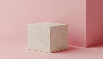 Textured Cube On Pink Surface Minimalist Geometric Design With Corner Background photo