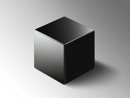 Shiny Black Cube With Shadows On Gradient Gray Background Creating Abstract Composition photo