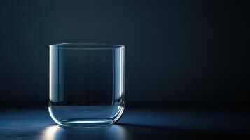 Transparent Glass Illuminated With Blue Light On A Dark Background Reflecting And Shadowing Its Curved Shape photo
