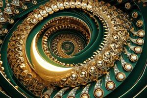 Golden Ornate Spiral Design With Emerald Green Background photo