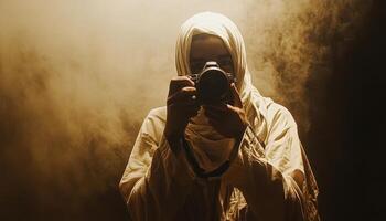 A Photographer Moment Captured in Smoky Ambiance photo