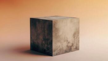 Textured Cube With Pixelated Edges And Gradient Background In Warm Colors photo