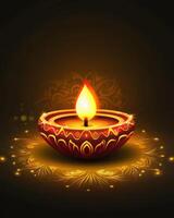 Illuminated Diwali Diya Festive Indian Lamp photo