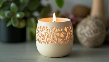 Illuminated Candle Holder With Intricate Design photo