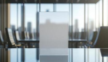 Transparent Glass Panel in a Modern Boardroom with City View and Reflection photo
