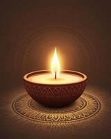 Illuminated Diya Candle With Intricate Mandala Design photo