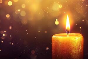 Golden Candlelight Glowing Brightly Against A Dark Background photo
