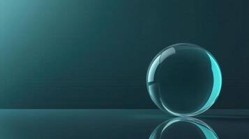 Transparent Glass Sphere Displaying Ambient Light and Reflections Against Teal Background photo