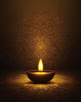Golden Mandala Background With Lit Diya Lamp photo