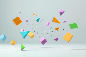 Vibrant Geometric Shapes Floating Against A Soft Gray Background photo
