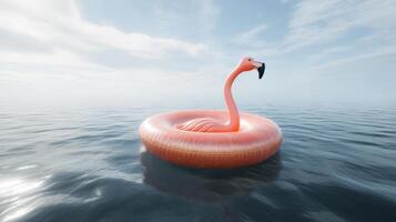 Pink Flamingo Inflatable Float in Calm Ocean photo