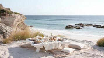 Beach Picnic Table Setting with Ocean View photo