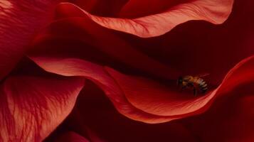 Bee on Red Flower Petals Macro Photography photo