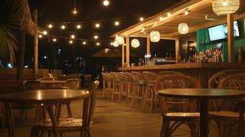 Nighttime Tropical Bar Patio with String Lights photo