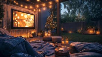 Cozy Backyard Cinema Under String Lights photo