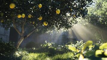 Sunlit Lemon Tree in a Lush Garden photo