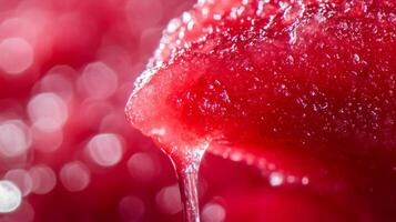 Closeup of Dripping Red Jelly with Bokeh Background photo