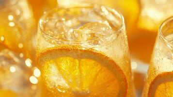 Closeup of Sparkling Orange Drink with Ice photo
