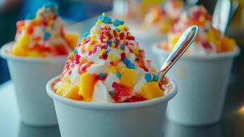 Colorful Mango Yogurt Dessert with Sprinkles photo