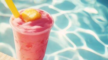 Pink Smoothie by Poolside on Sunny Day photo