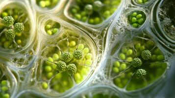 Microscopic View of Green Spherical Cells in Complex Organic Network photo