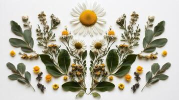 Symmetrical Dried Flower Arrangement on White Background photo