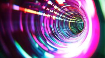 Colorful light patterns in a swirling tunnel view photo