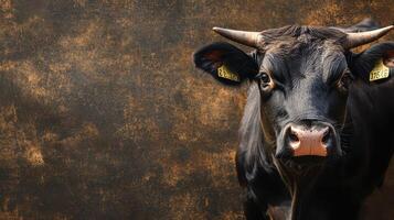 Cow on a farm with textured backdrop photo