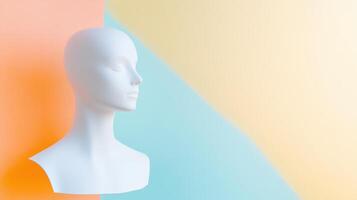 Mannequin head on colorful backdrop photo