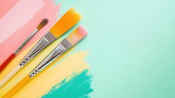 Creative paintbrushes on canvas photo