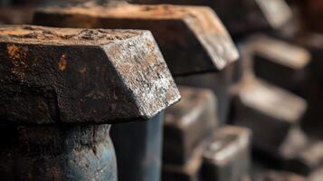 Rusty weights in a dim workshop photo