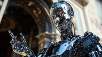 Robot interacts with surroundings in urban setting photo