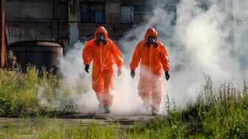 Workers in gear assess hazard area photo
