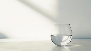 Clear water glass under soft light on surface photo