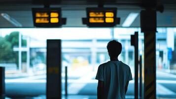 Waiting at the station during early morning hours photo