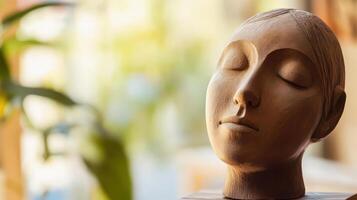 Artistic clay sculpture of a serene face photo