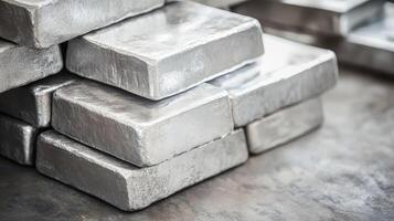 Silver ingots piled on a workbench photo