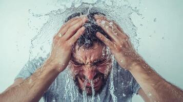 Man gets splashed in morning routine photo