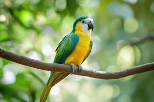 Beautiful parrot perched on a branch in nature photo
