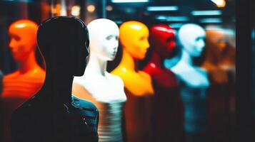 Stylish display of colorful mannequins in a store photo
