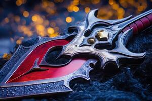 Intricate sword resting on a textured surface photo