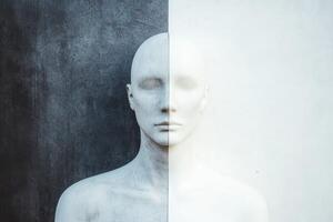 Split color mannequin in artistic display photo