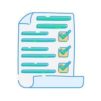 Checkmarked Task Sheet document that highlights tasks completed using green and yellow checkmarks vector