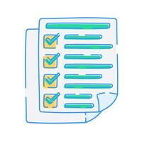 Document with Checkmarks, document icon with several checkmarks indicating completed tasks. vector