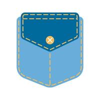 Denim patch pocket illustration stitching and button details. Perfect for fashion design and sewing projects. Ideal for digital and print use. vector