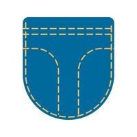 Denim patch pocket illustration stitching and button details. Perfect for fashion design, sewing projects. Ideal for digital and print use. vector