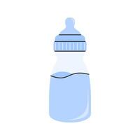 Half-Filled Blue Bottle with Markings. A transparent bottle with clear measurement marks, perfect for monitoring milk consumption. vector