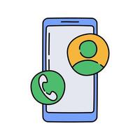 Smartphone Contact Flat design style, smartphone with a user icon, representing personal or business contacts, perfect for social apps, networking, and digital address books. vector