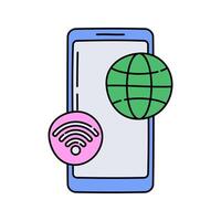 Smartphone Connection Flat design style, smartphone with a globe and WIFI signal, ideal for apps icon, creative designs, and multimedia projects. vector