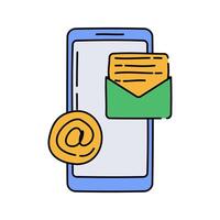 Smartphone Email Flat design style, smartphone with an envelope, symbolizing email communication, ideal for email services, business graphics, and office UI. vector
